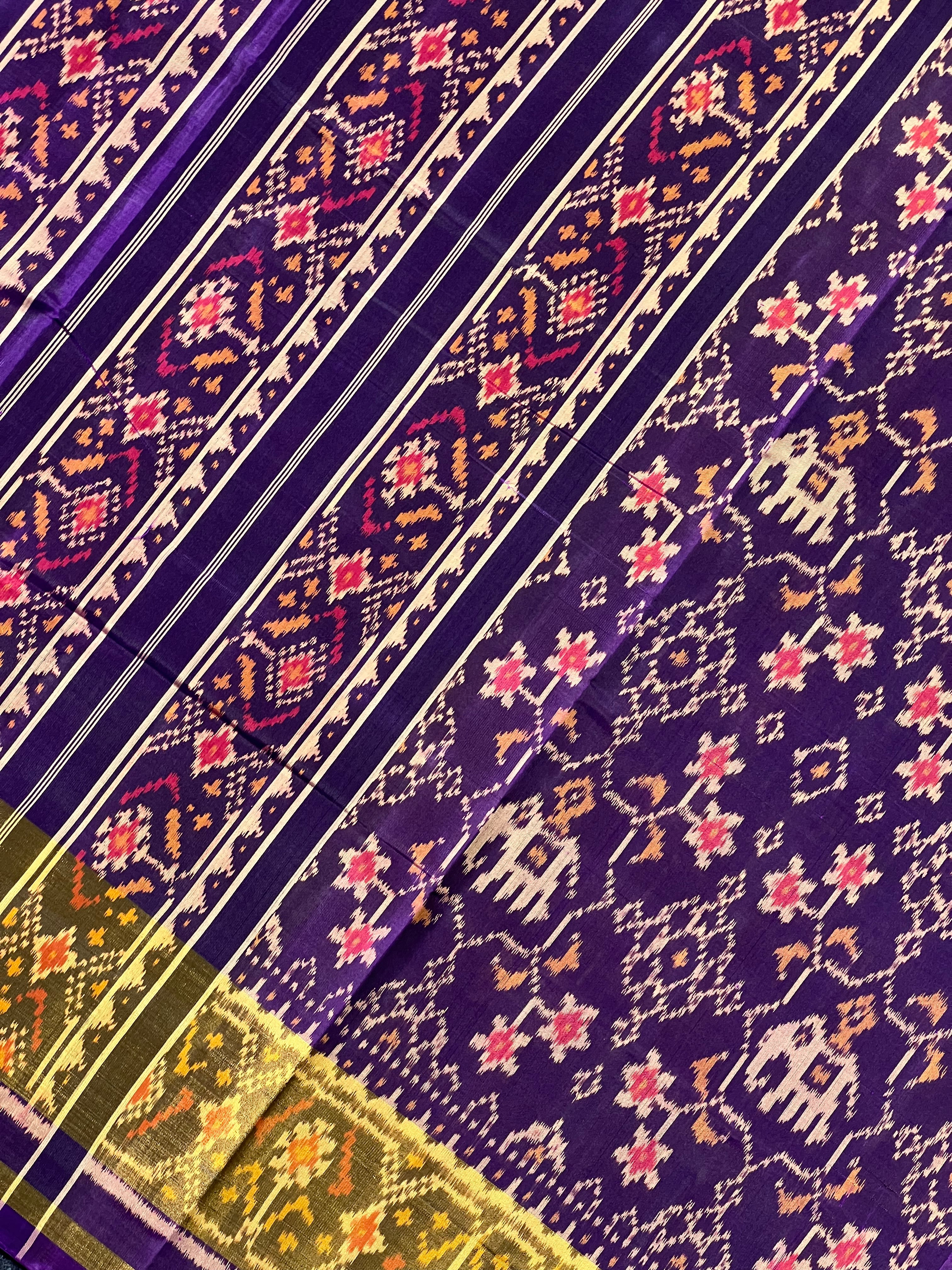 Purple Fusion Design Handwoven Patola Silk Saree