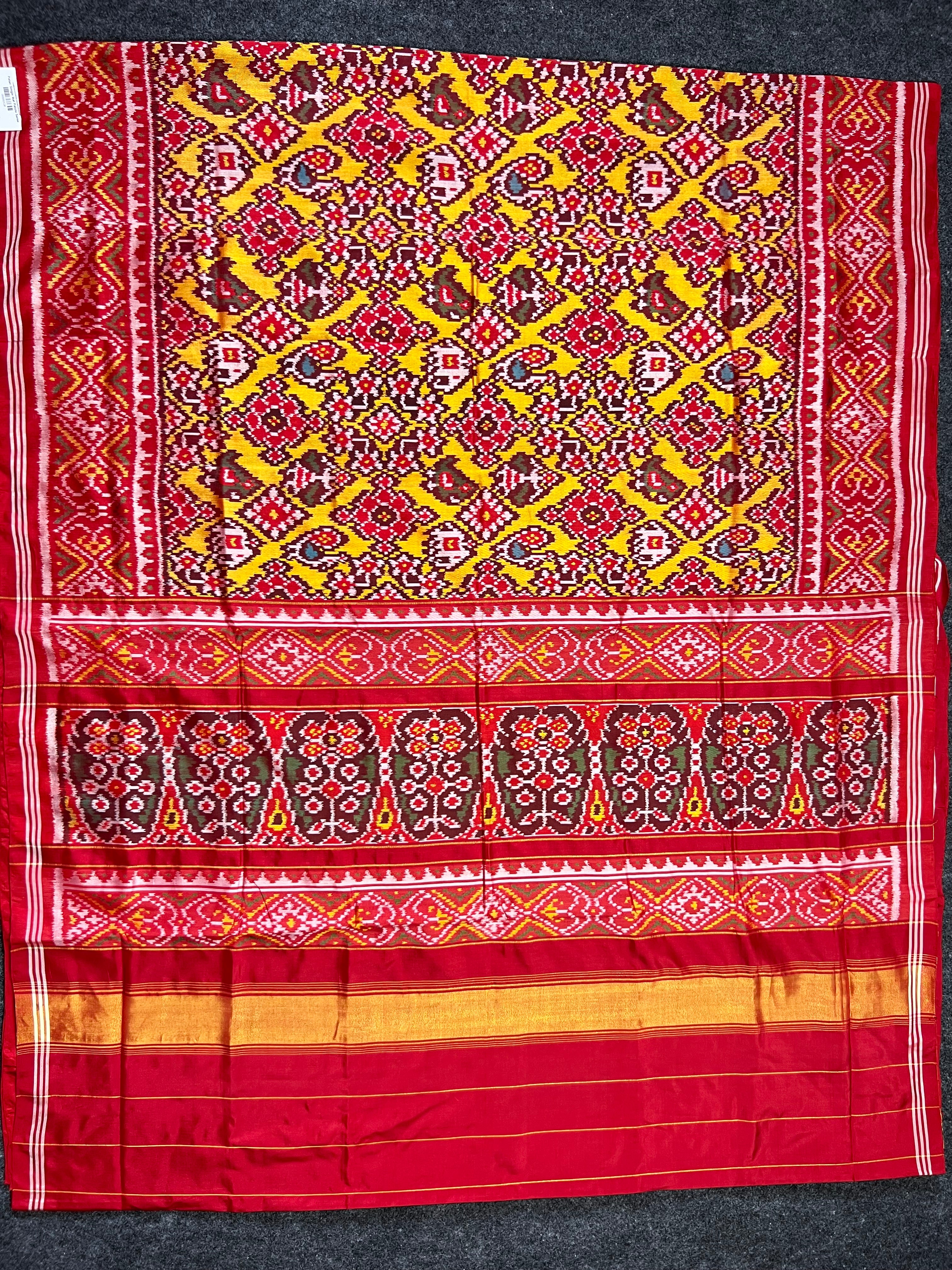 Yellow Fusion Design Handwoven Patola Silk Saree Secondary image