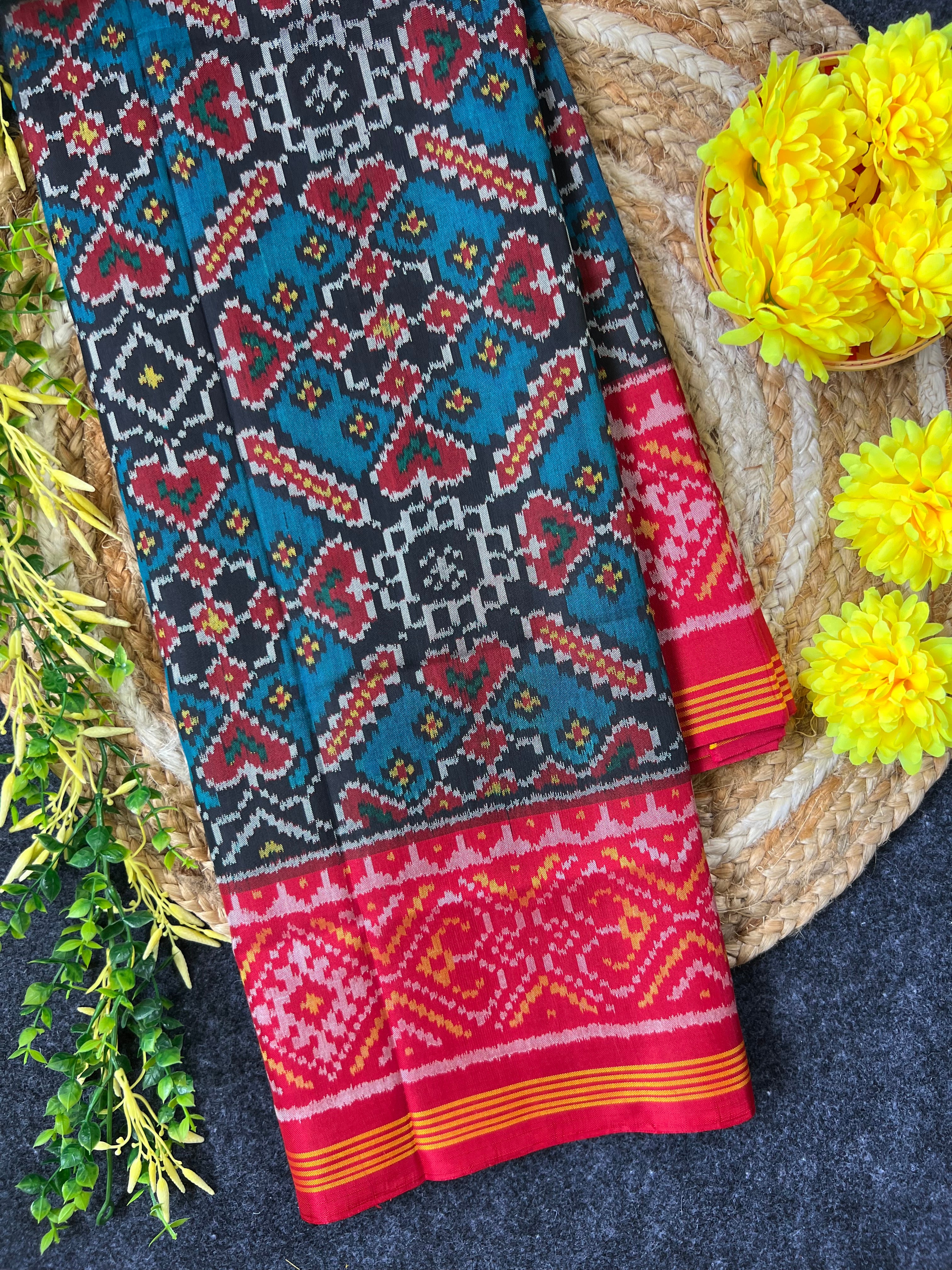 Blue Manekchok Traditional Design Handwoven Patola Silk Saree