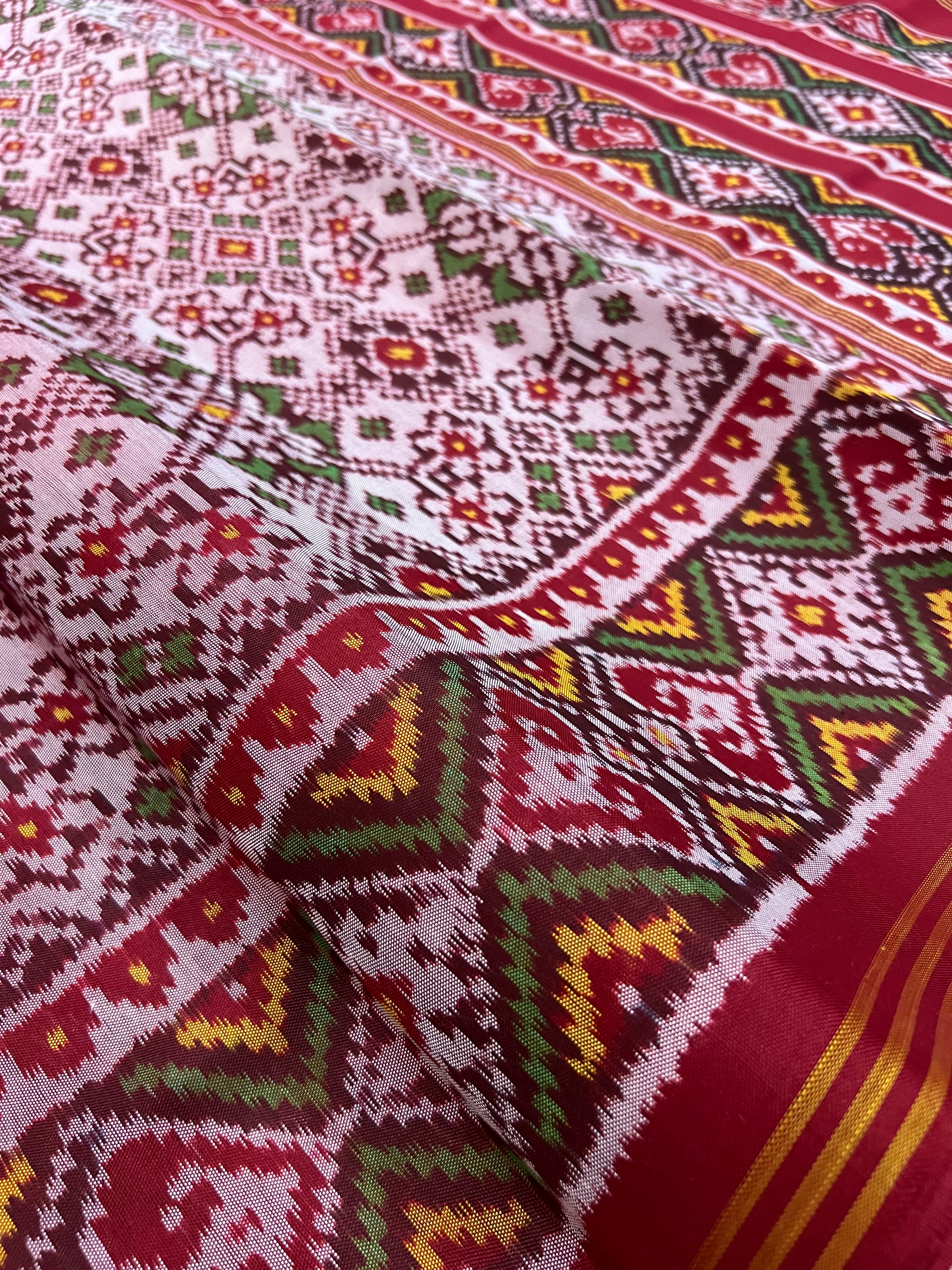 White Navratna Traditional Design Handwoven Patola Silk Saree