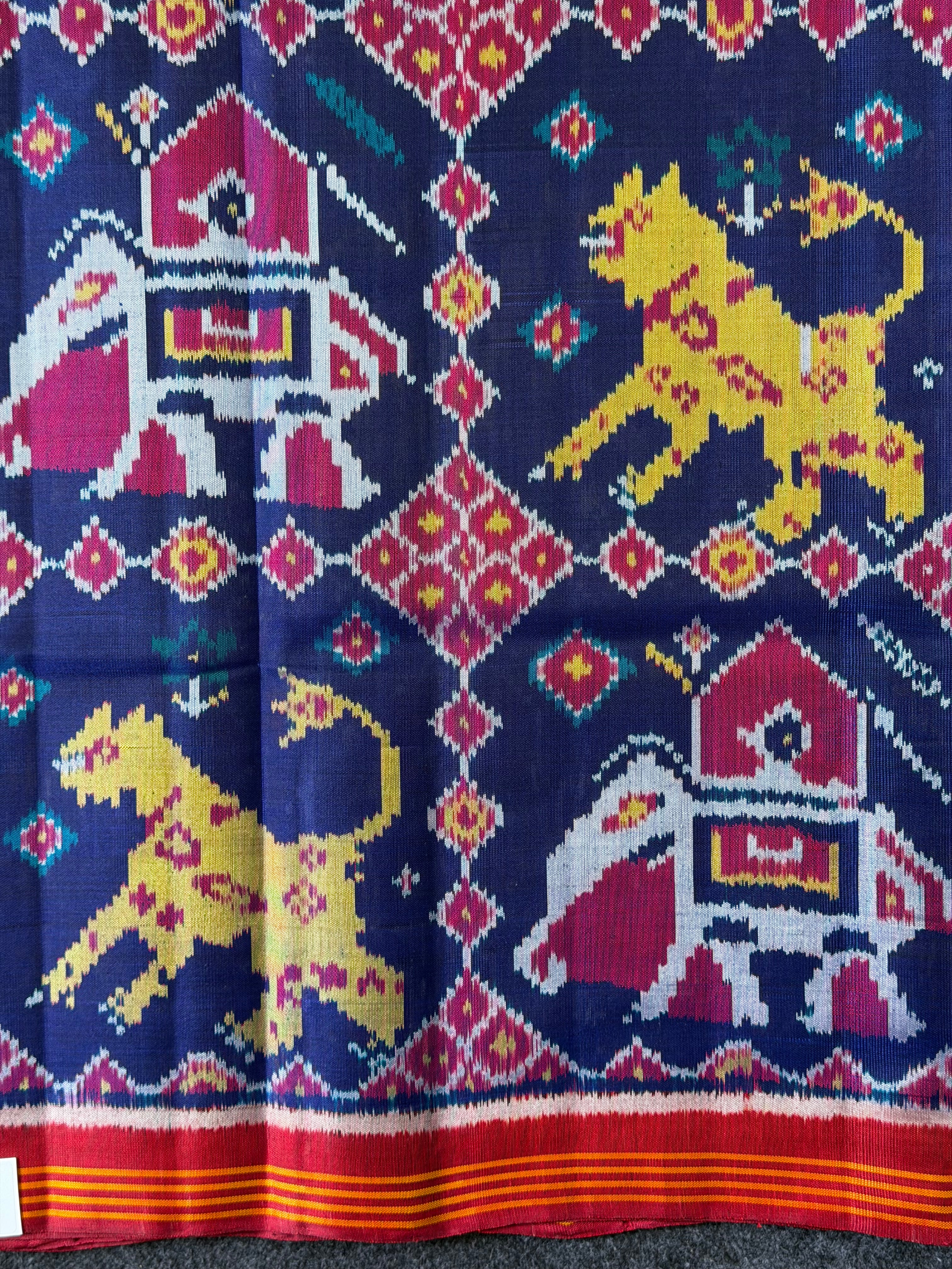 Big Cheetah And Elephant Design Handwoven Patola Silk Saree