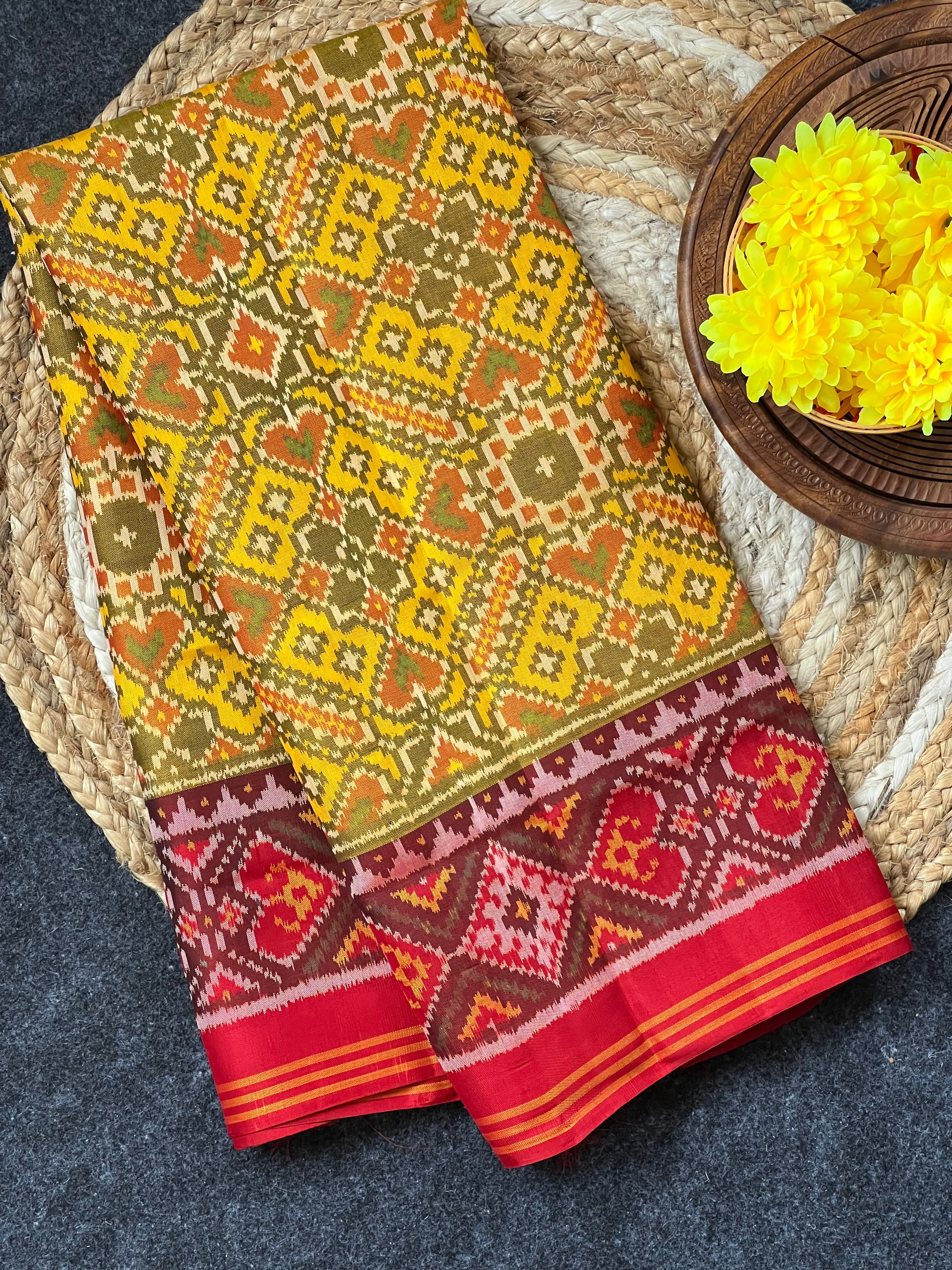 Yellow Manekchowk Design Handwoven Patola Dupatta Main image