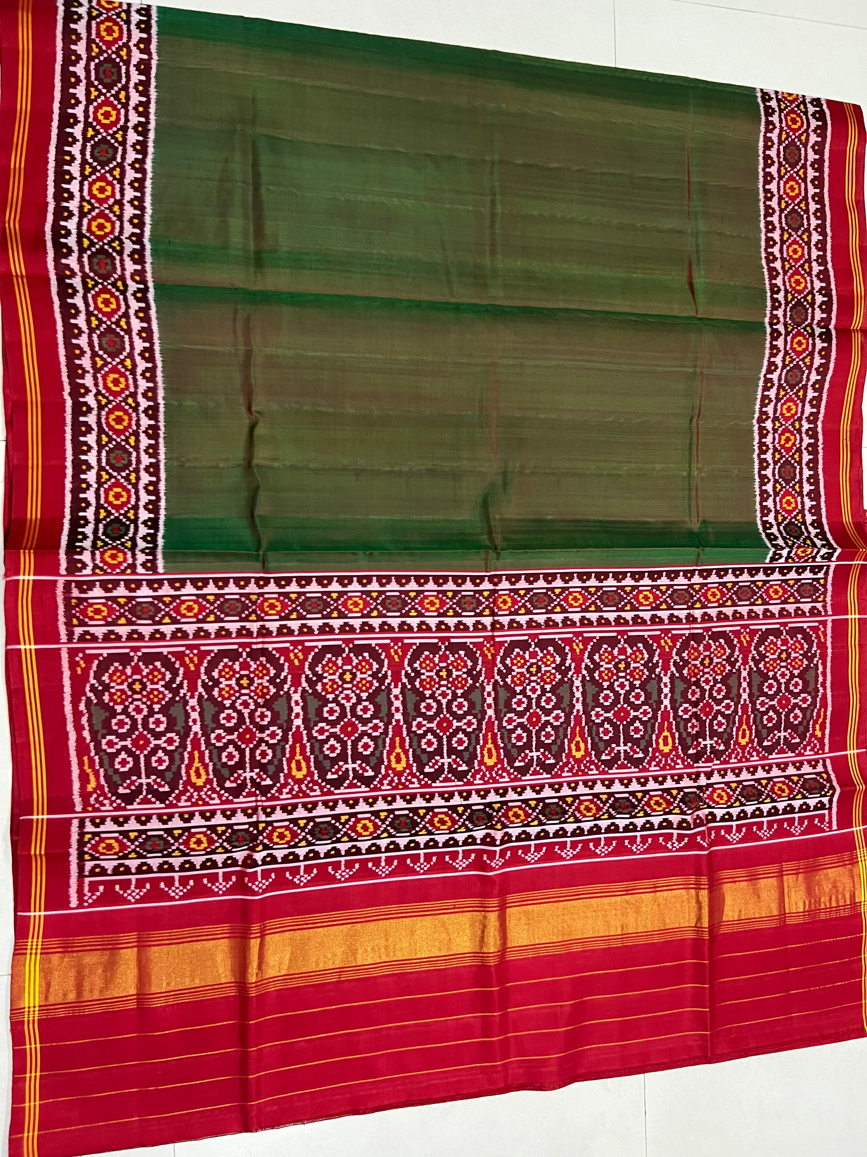 Green Gala Border With Designer Blouse Handwoven Patola Silk Saree