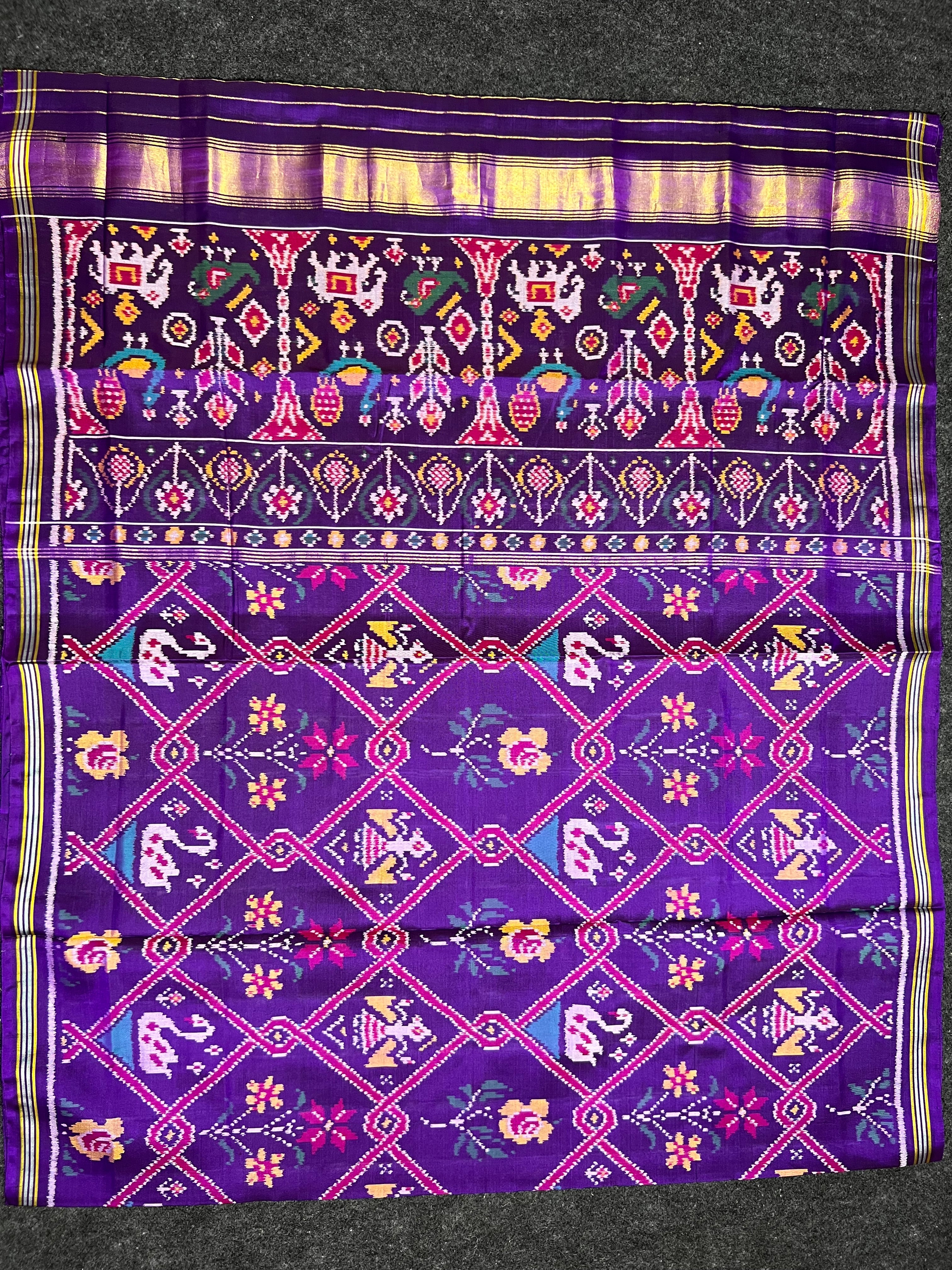 Purple Motifs With Flower Design Handwoven Patola Silk Saree Secondary image