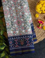 White Navratna Traditional Design Handwoven Patola Silk Saree