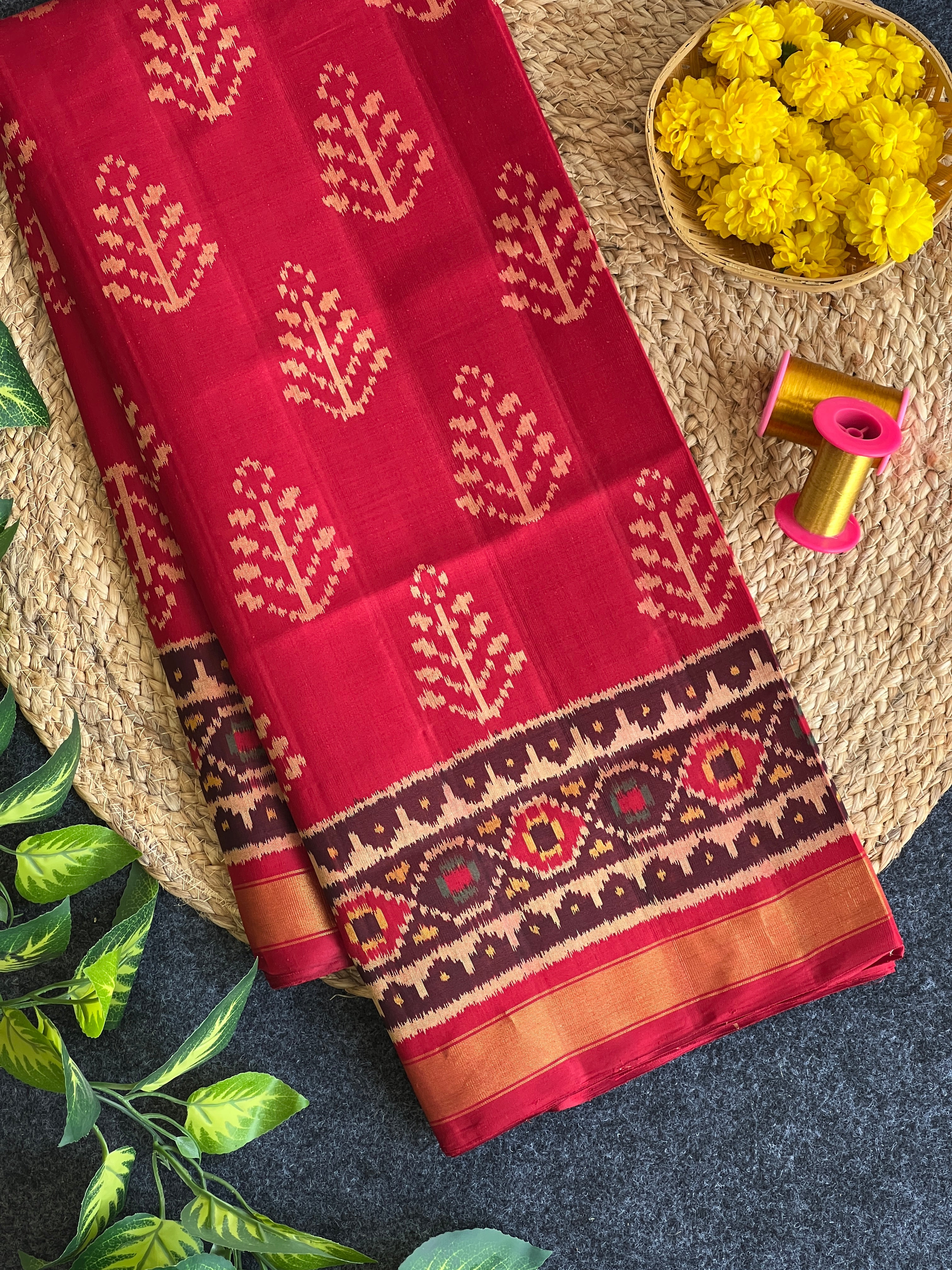 Handwoven Patola Silk Saree Red Fancy