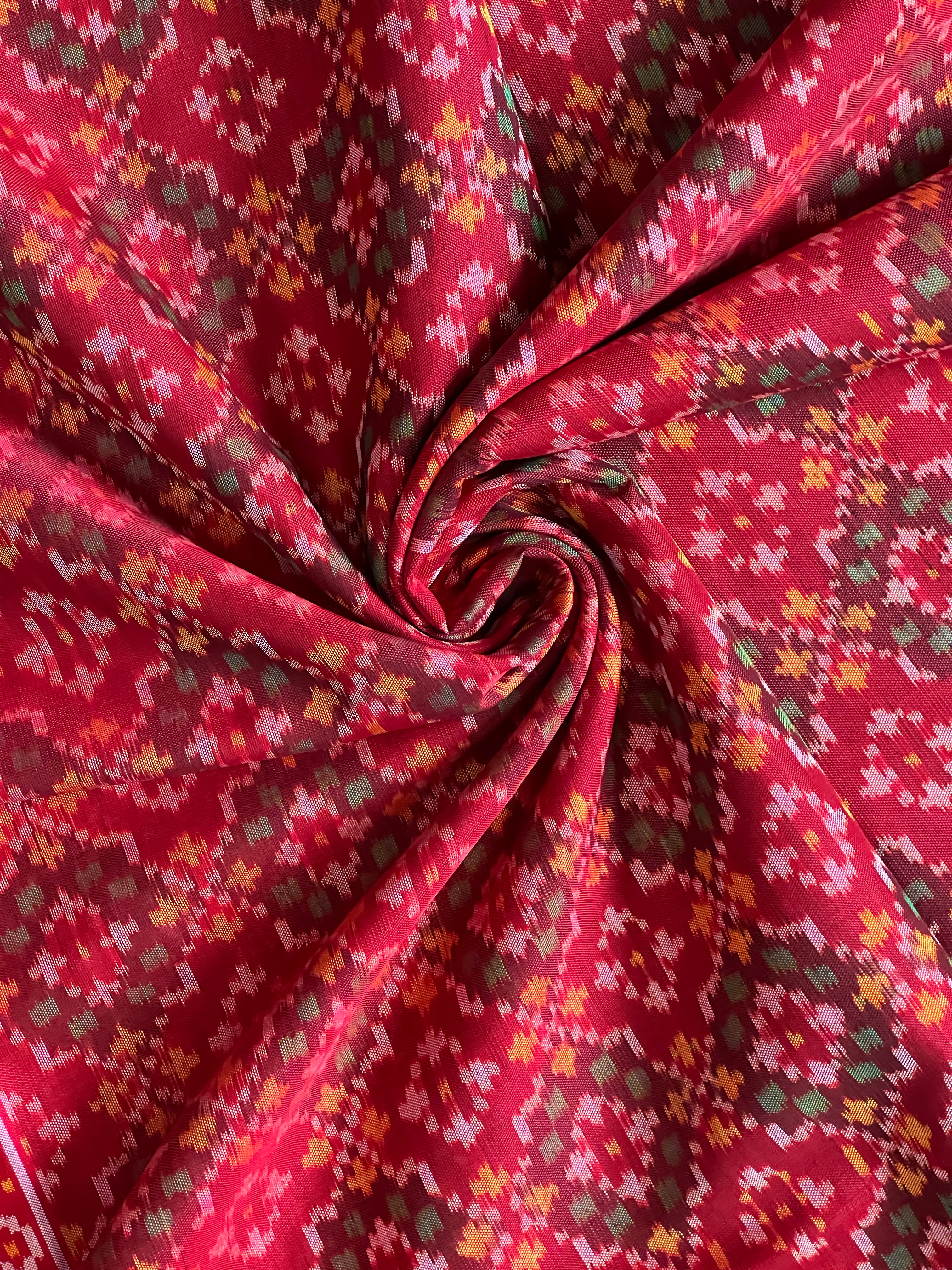 Handwoven Patola Silk Saree Button Ful Red
