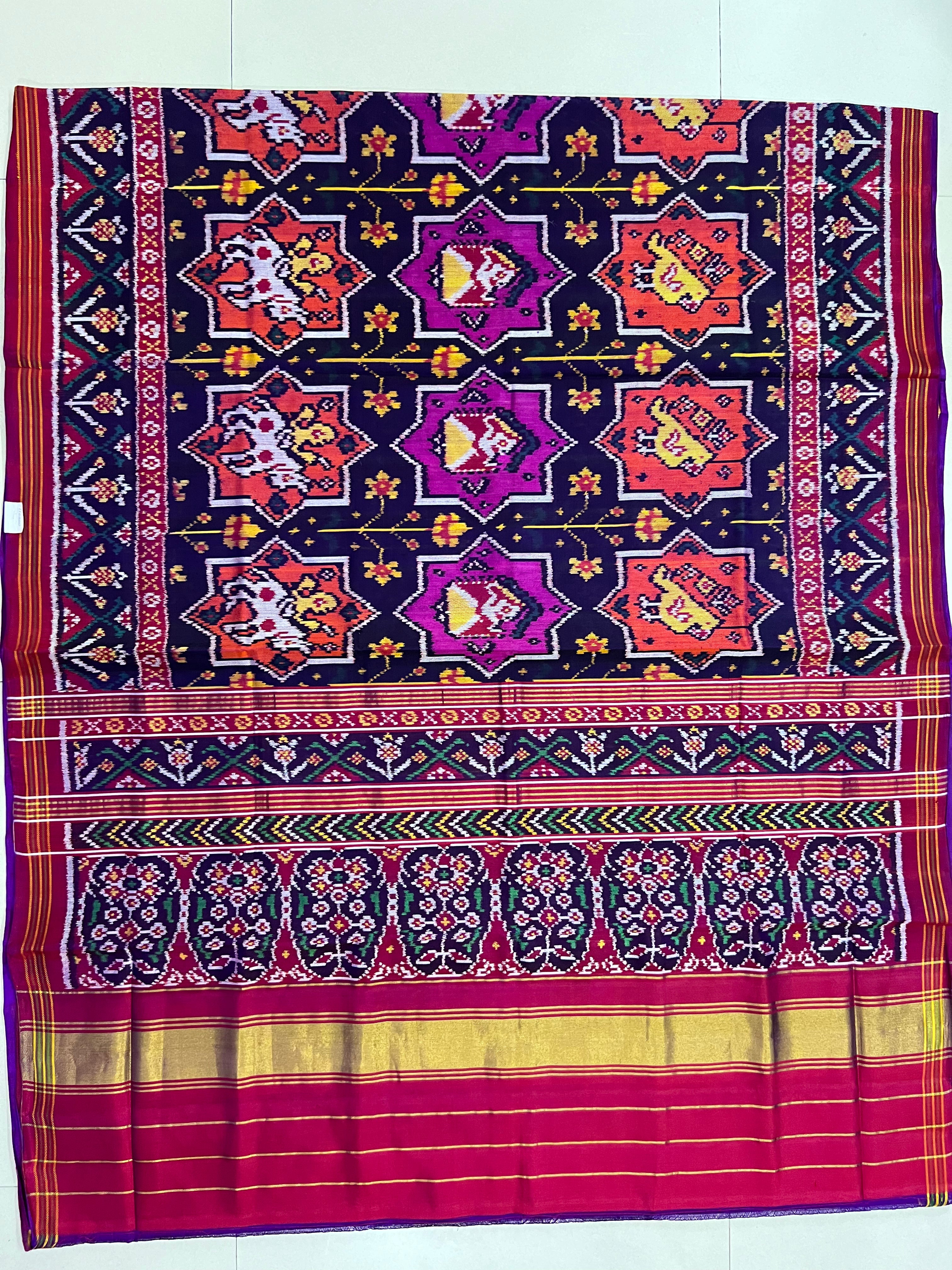 Twill Weaving Handwoven Patola Silk Saree Star Design