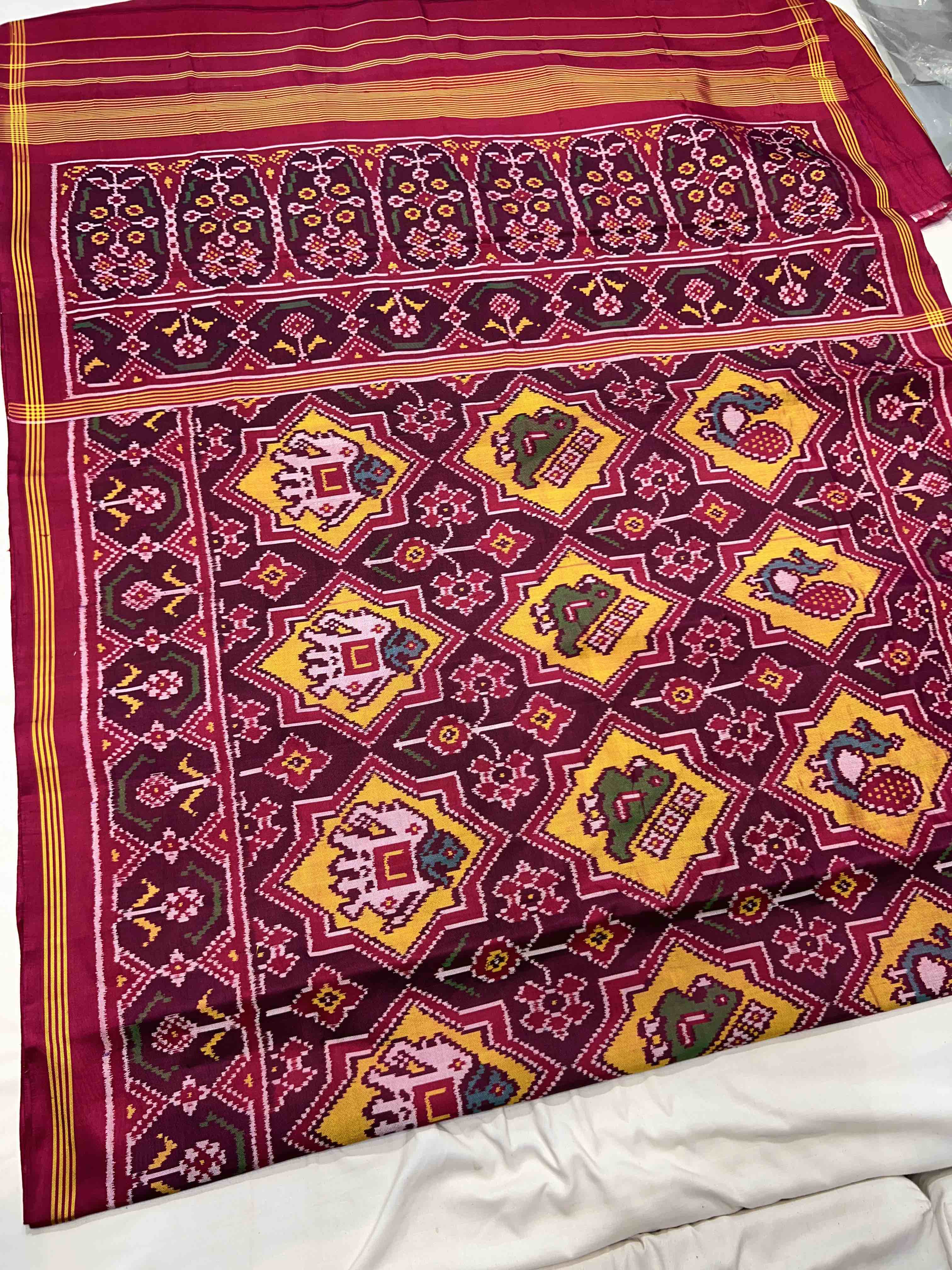 Handwoven Patola Silk Saree Star Design