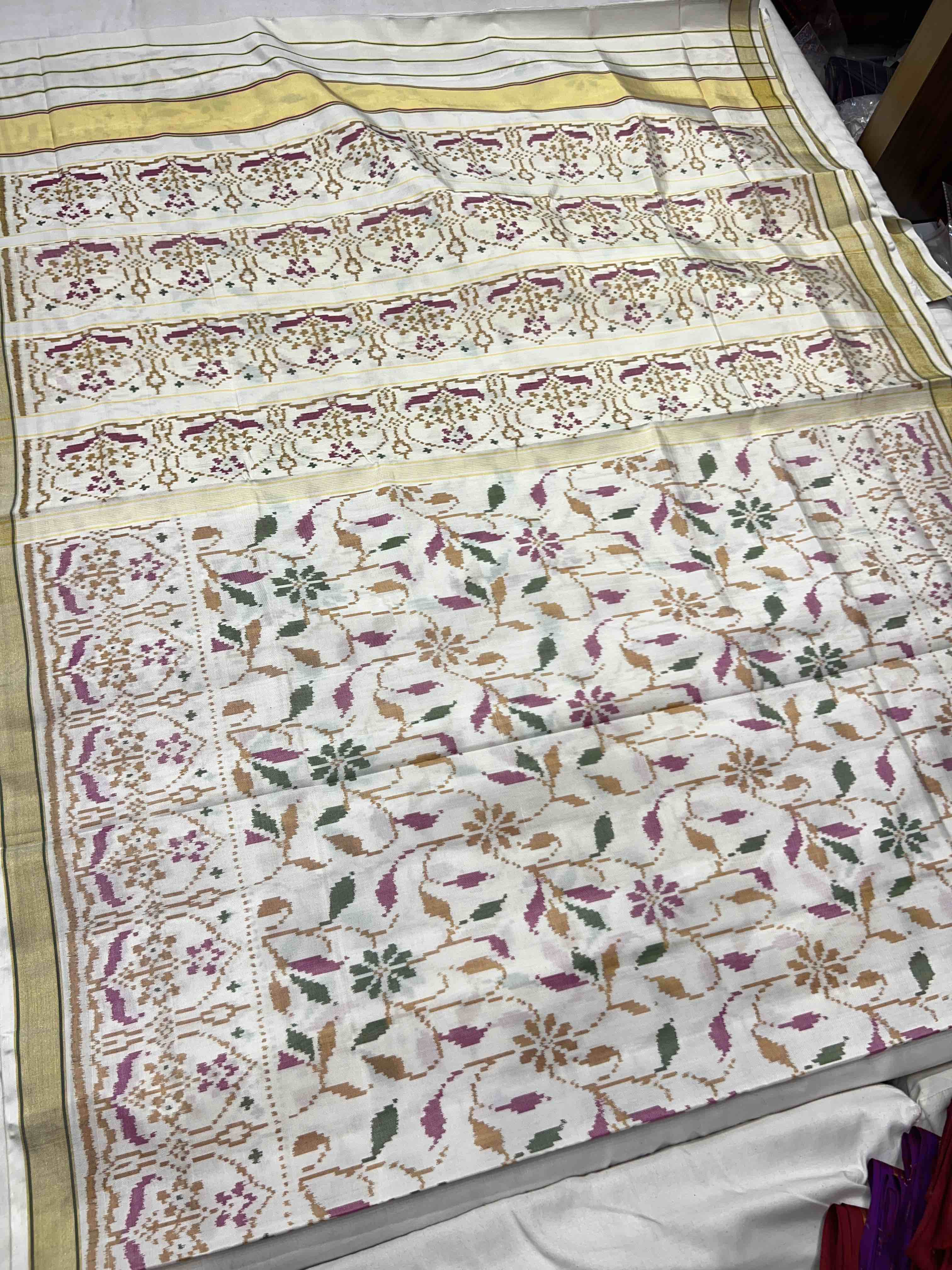 Handwoven Patola Silk Saree Fancy Off. White