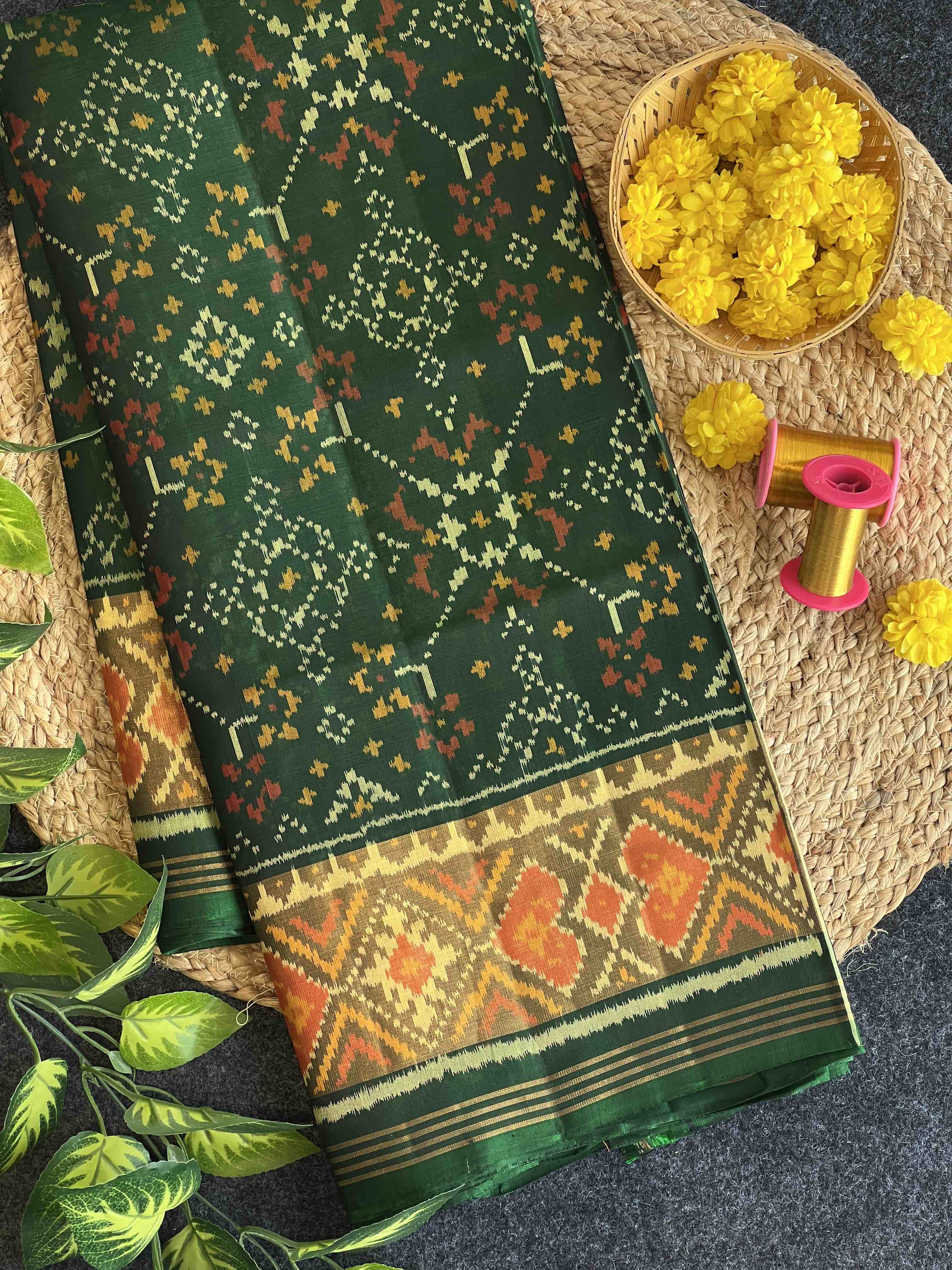 Green Navratna Traditional Design Handwoven Patola Silk Saree