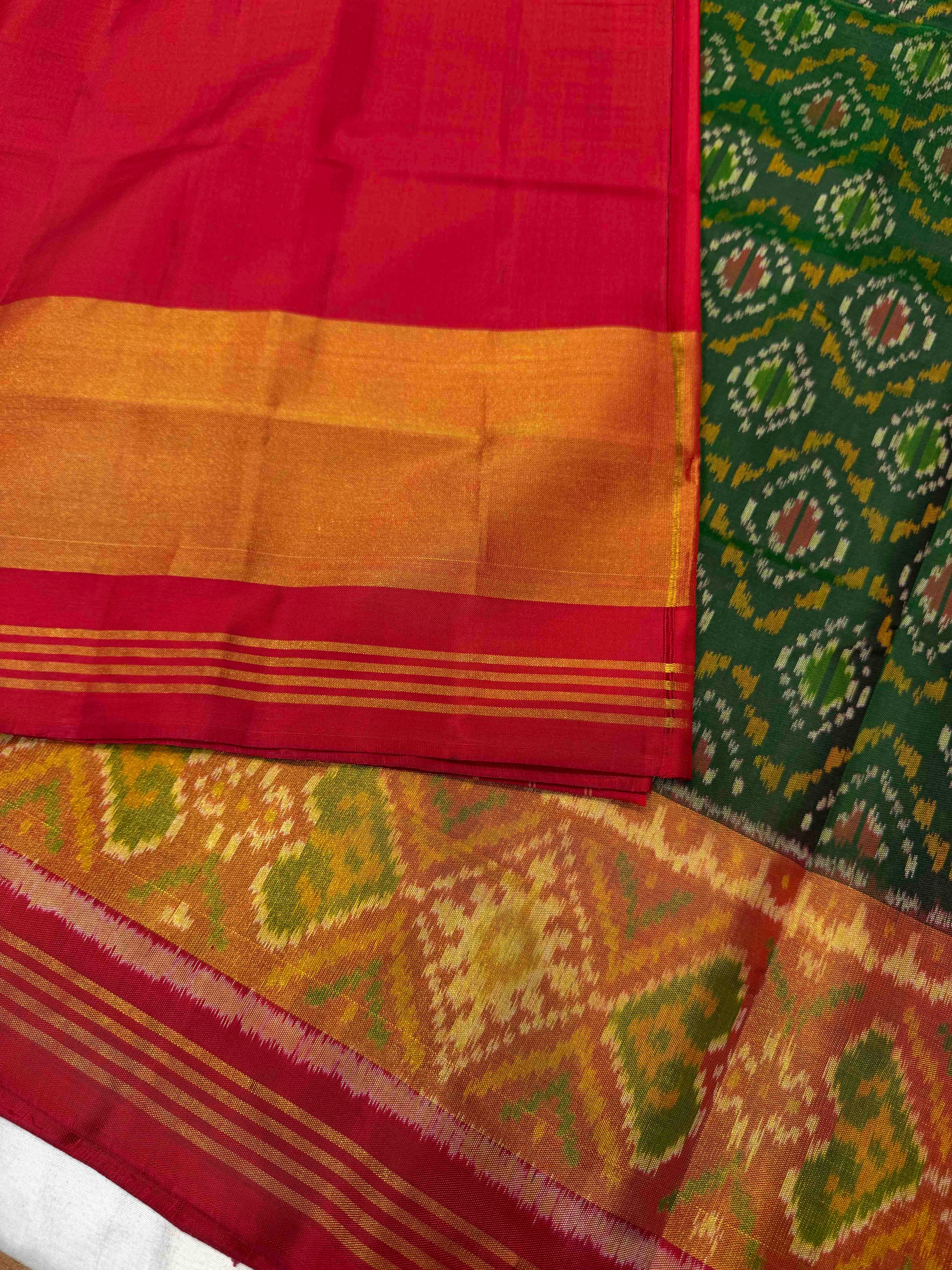 Handwoven Patola Silk Saree Traditional Red And Green Combination